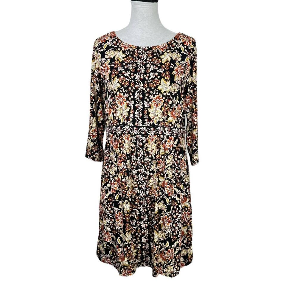 J. Jill | Fall Floral 3/4 Sleeve Soft Jersey Knit Babydoll Knee Length Dress